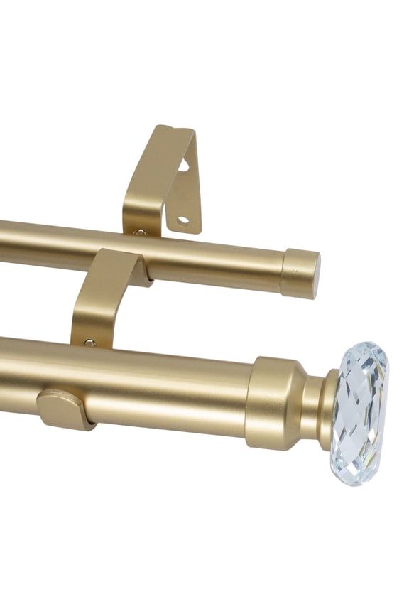 1-Inch Diameter Double Window Treatment Curtain Rod, Cut Crystal Finial, 48-inch to 84-inch Adjustable, Royal Gold