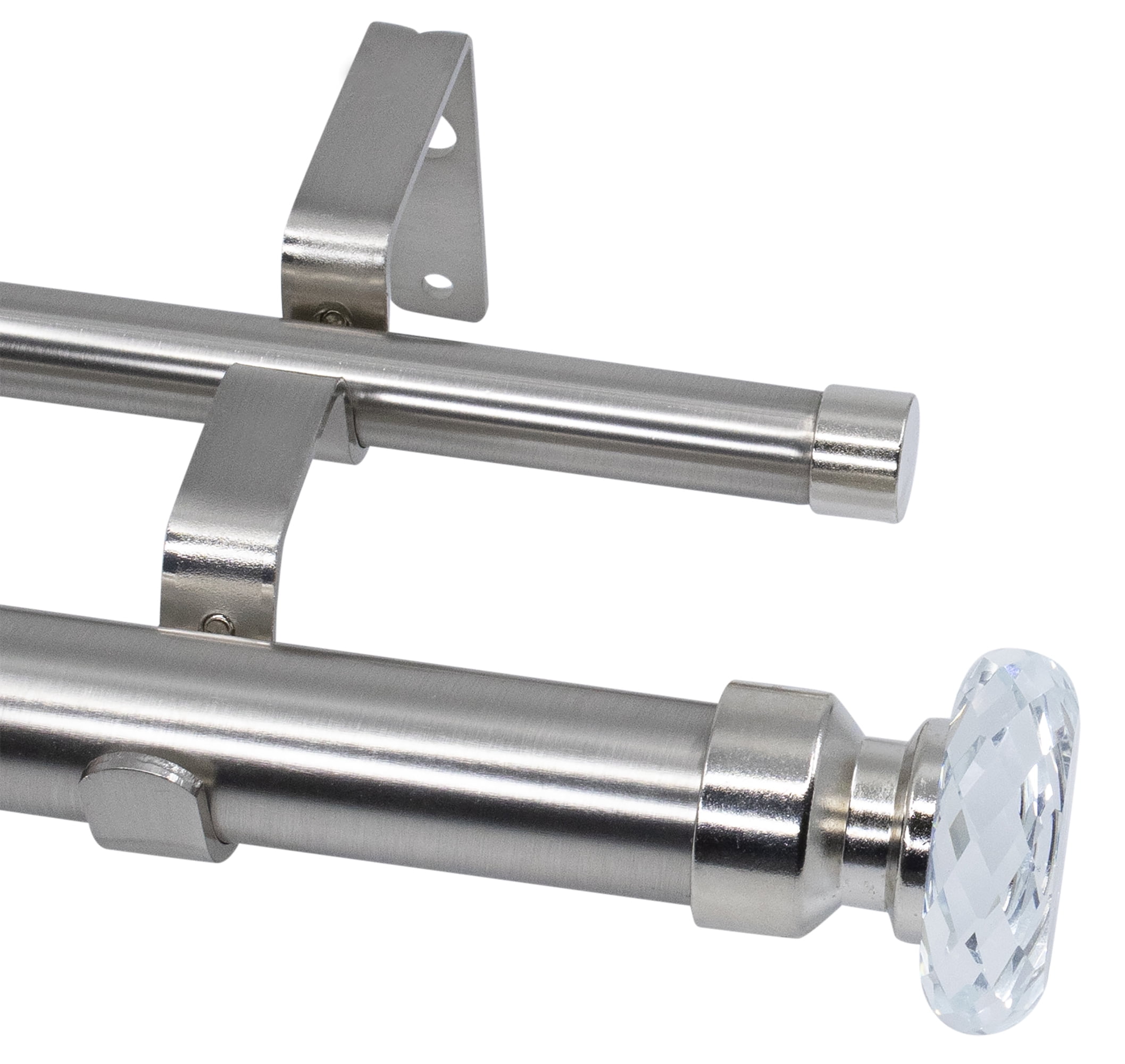 MERIVILLE 1-Inch Diameter Double Curtain Rod Set, 48–84 Inch Adjustable, Cut Crystal Finials, Satin Nickel