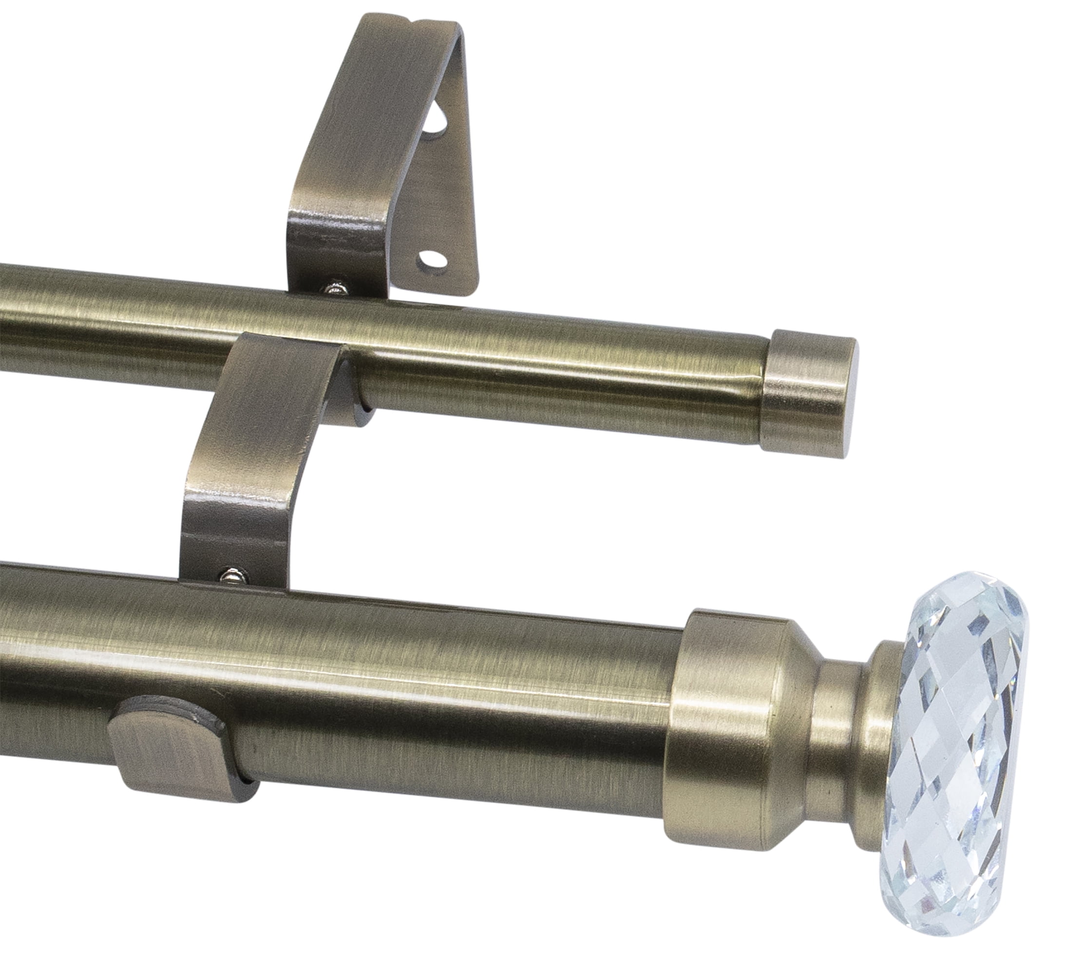 MERIVILLE 1-Inch Diameter Double Curtain Rod Set, 84–120 Inch Adjustable, Cut Crystal Finials, Antique Brass