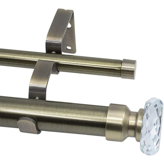 MERIVILLE 1-Inch Diameter Double Window Treatment Curtain Rod, Cut Crystal Finial, 84-inch to 120-inch Adjustable, Antique Brass Finish