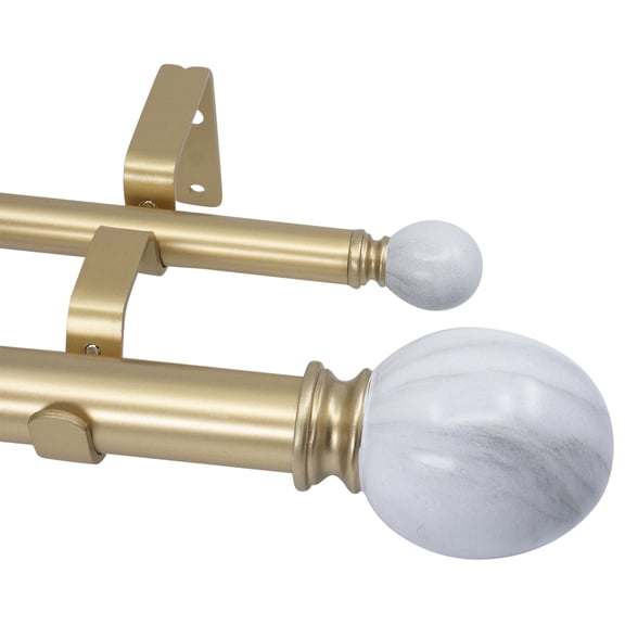 MERIVILLE 1-Inch Diameter Double Window Treatment Curtain Rod, Ellipse Marble Finial, 48-inch to 84-inch Adjustable, Royal Gold