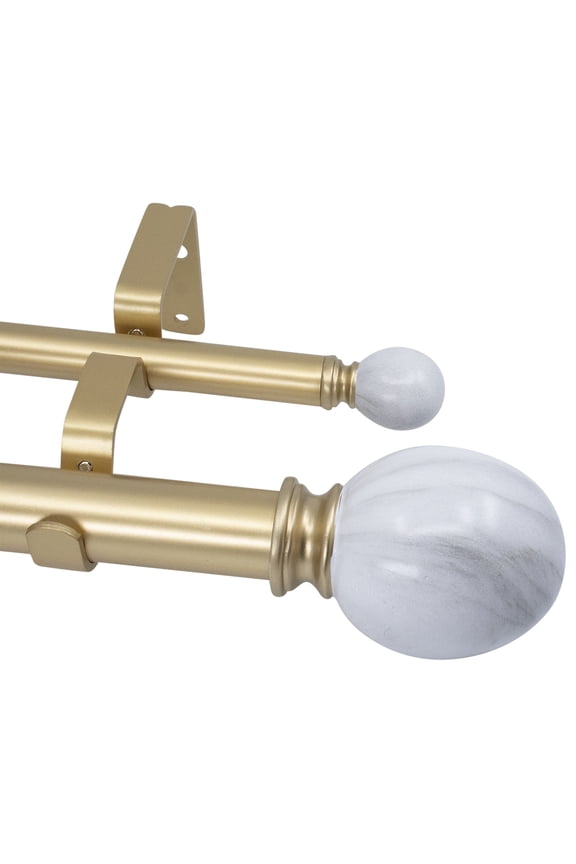 1-Inch Diameter Double Window Treatment Curtain Rod, Ellipse Marble Finial, 48-inch to 84-inch Adjustable, Royal Gold