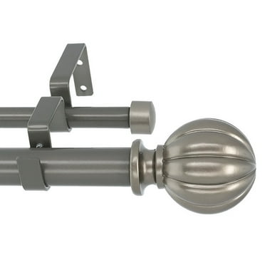 MERIVILLE 1-Inch Diameter Double Window Treatment Curtain Rod, Fluted Ball Finial, 48-inch to 84-inch Adjustable, Gunmetal