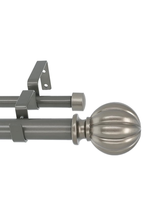 1-Inch Diameter Double Window Treatment Curtain Rod, Fluted Ball Finial, 84-inch to 120-inch Adjustable, Gunmetal
