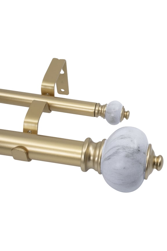 1-Inch Diameter Double Window Treatment Curtain Rod, Marble Urn Finial, 28-inch to 48-inch Adjustable, Royal Gold