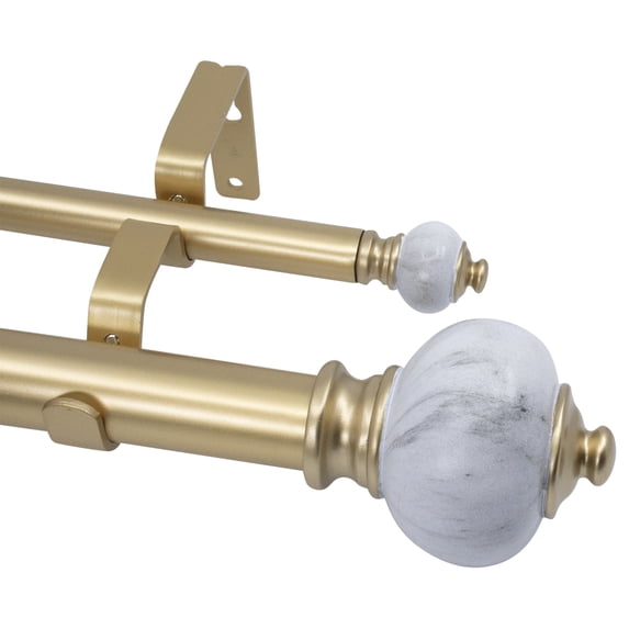 MERIVILLE 1-Inch Diameter Double Window Treatment Curtain Rod, Marble Urn Finial, 48-inch to 84-inch Adjustable, Royal Gold