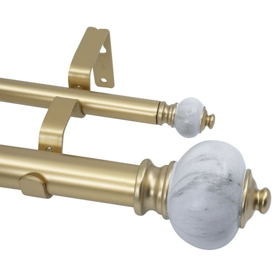 MERIVILLE 1-Inch Diameter Double Window Treatment Curtain Rod, Marble Urn Finial, 84-inch to 120-inch Adjustable, Royal Gold