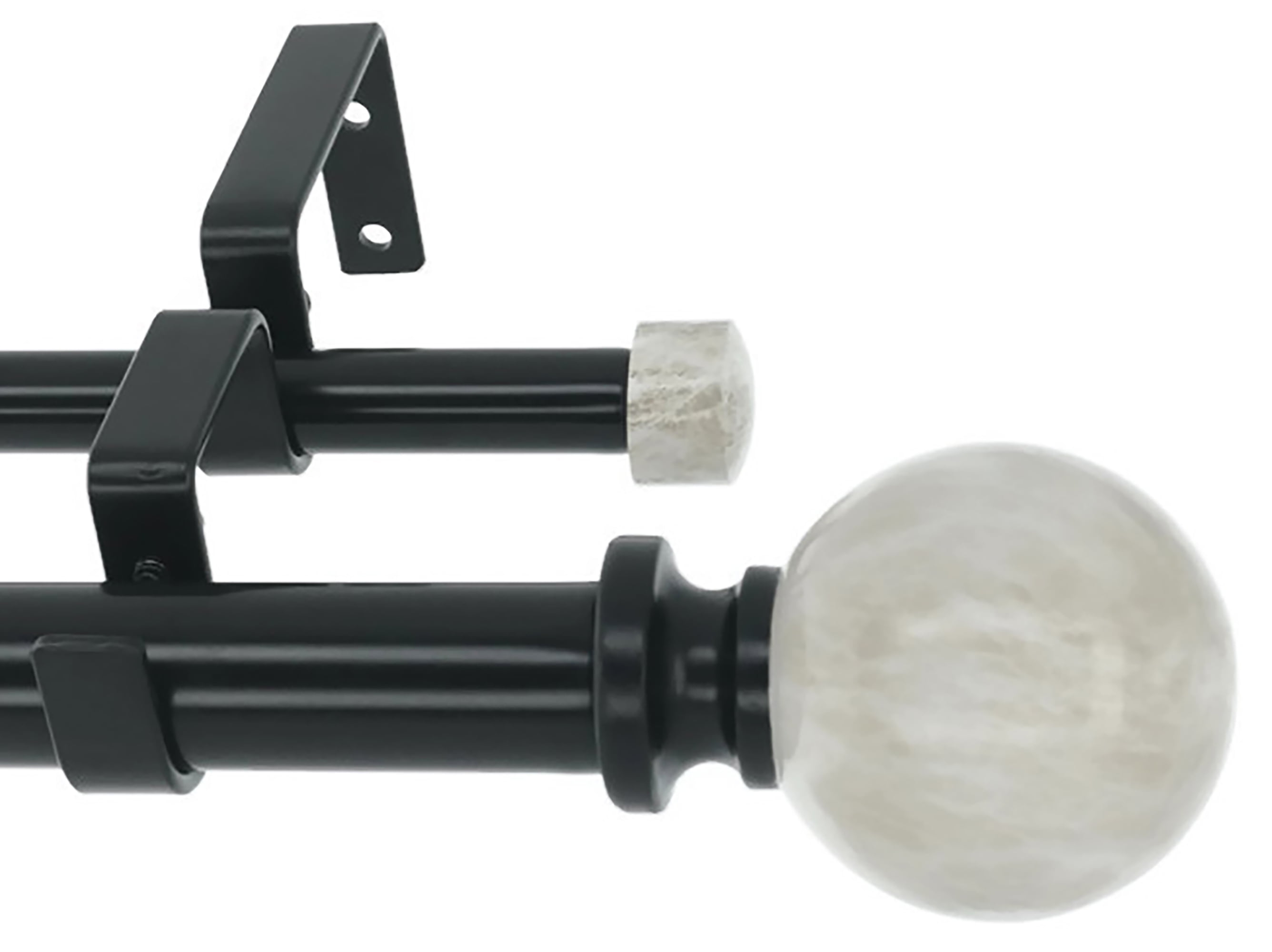 MERIVILLE 1-Inch Diameter Double Window Treatment Curtain Rod, Spanish White Marble Ball Finial, 28-inch to 48-inch Adjustable, Black
