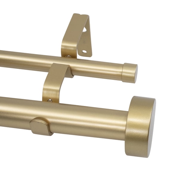 MERIVILLE 1-Inch Diameter Double Curtain Rod Set, 48–84 Inch Adjustable, Vico End Cap Finials, Royal Gold (Rod and Finials)
