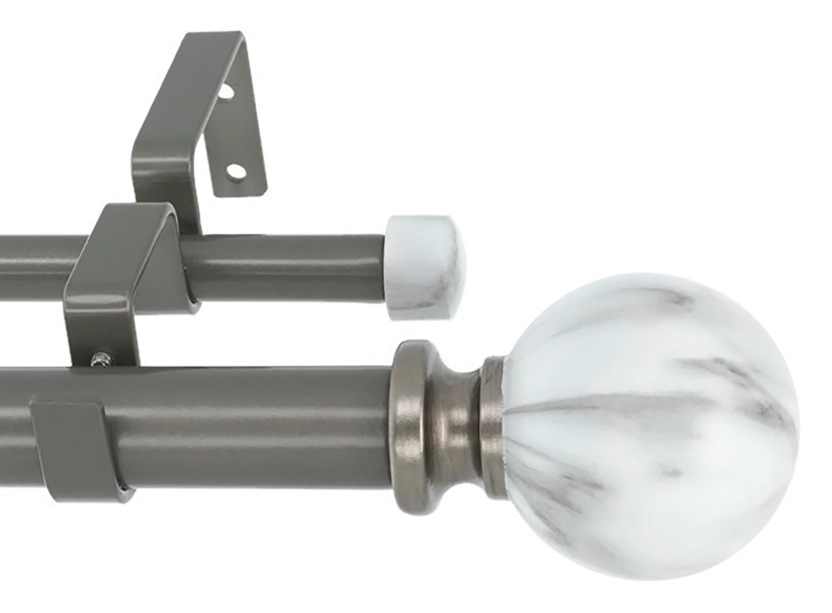 MERIVILLE 1" Double Curtain Rod Set, Adjustable 28–48 Inches, White Marble Ball Finials, Gunmetal