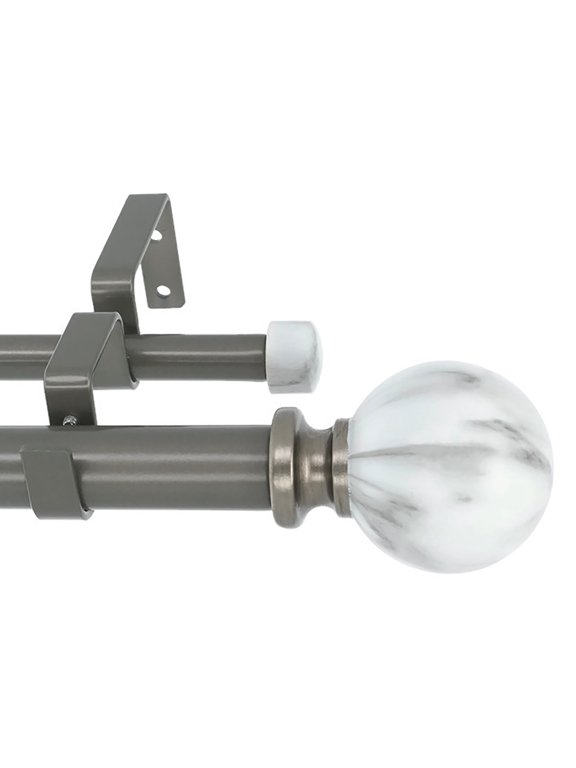 1" Double Curtain Rod Set, Adjustable 48–84 Inches, White Marble Ball Finials, Gunmetal