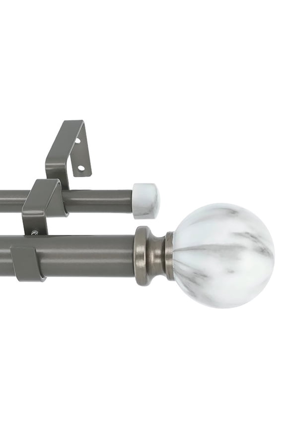 1-Inch Diameter Double Window Treatment Curtain Rod, White Marble Ball Finial, 48-inch to 84-inch Adjustable, Gunmetal