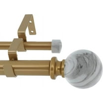 MERIVILLE 1-Inch Diameter Double Window Treatment Curtain Rod, White Marble Ball Finial, 48-inch to 84-inch Adjustable, Royal Gold