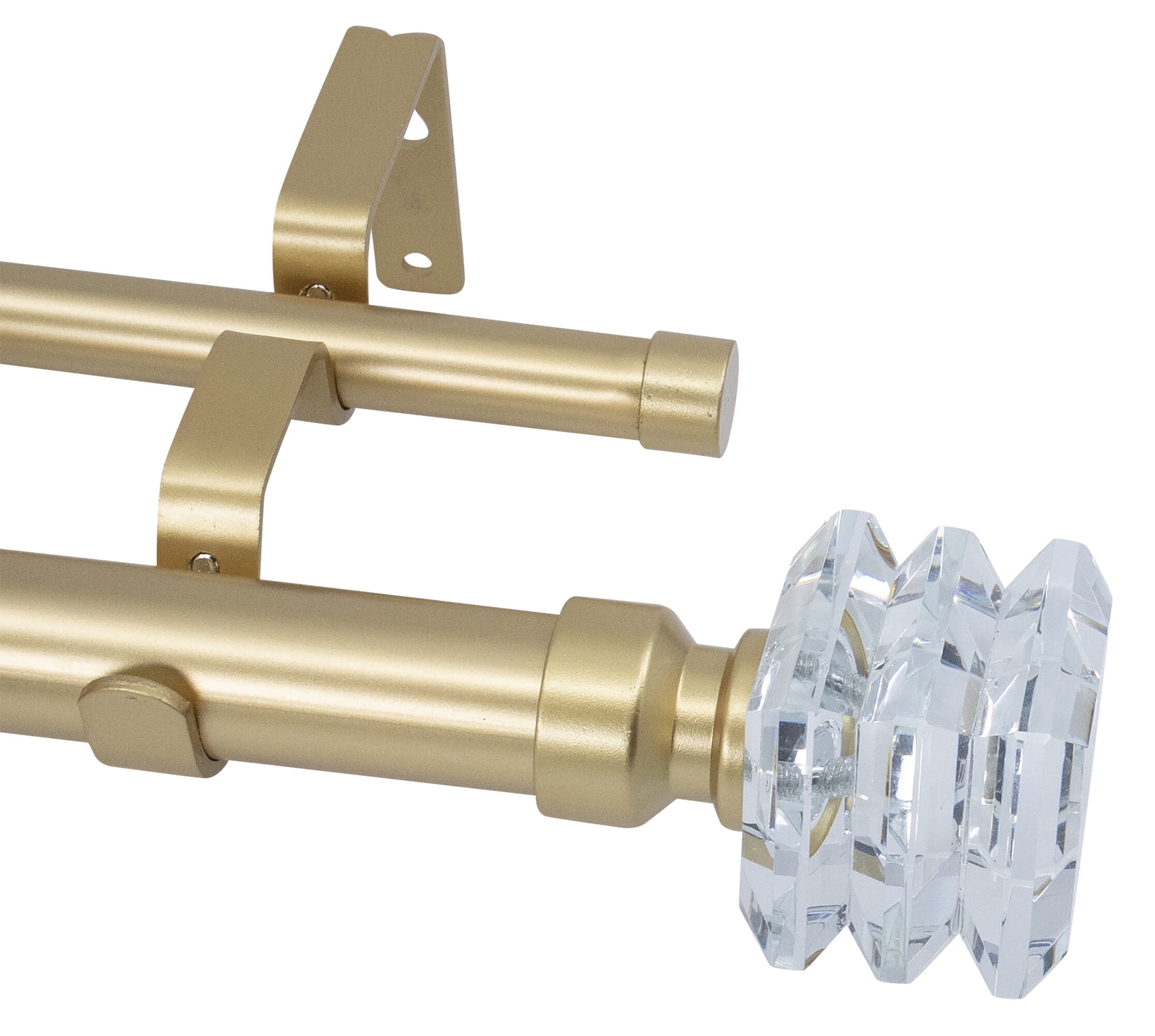 MERIVILLE 1-Inch Diameter Lione Telescoping Double Window Treatment Curtain Rod, Crystal Finial (28"-48", Royal Gold)