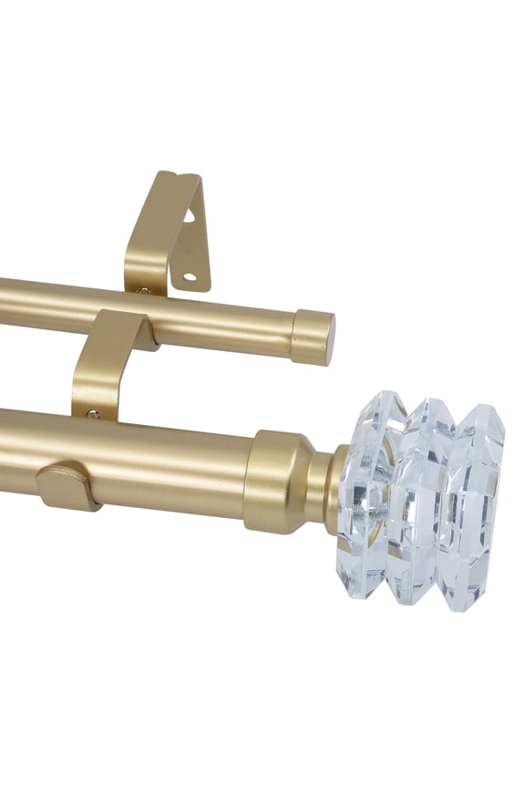 1-Inch Diameter Lione Telescoping Double Window Treatment Curtain Rod, Crystal Finial (28"-48", Royal Gold)