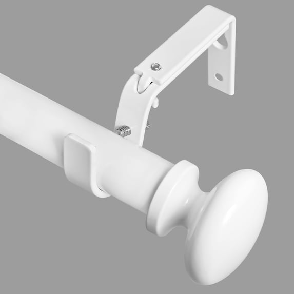 MERIVILLE 1" Single Curtain Rod Set, Adjustable 36-72 Inches, Prima Finials, Glossy White