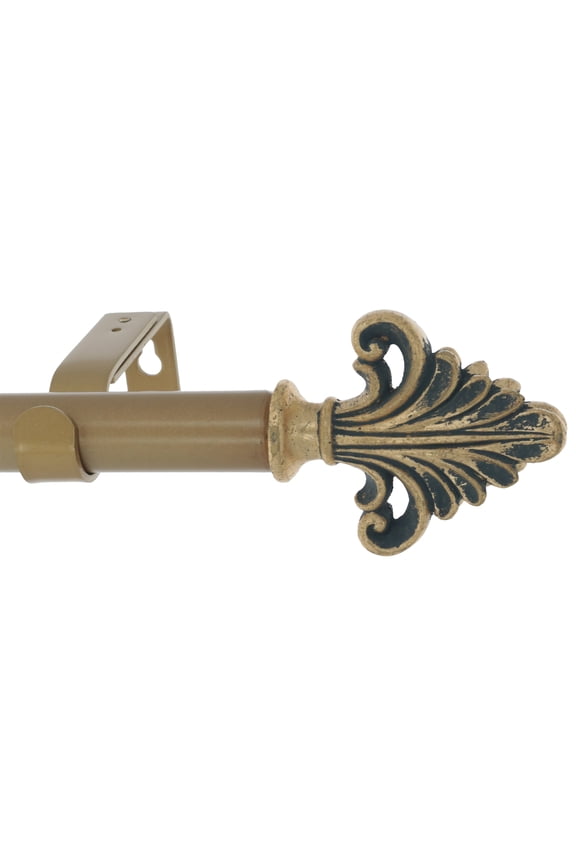 1-Inch Diameter Single Window Treatment Curtain Rod, Acanthus Finial, 48-inch to 84-inch Adjustable, Antique Gold