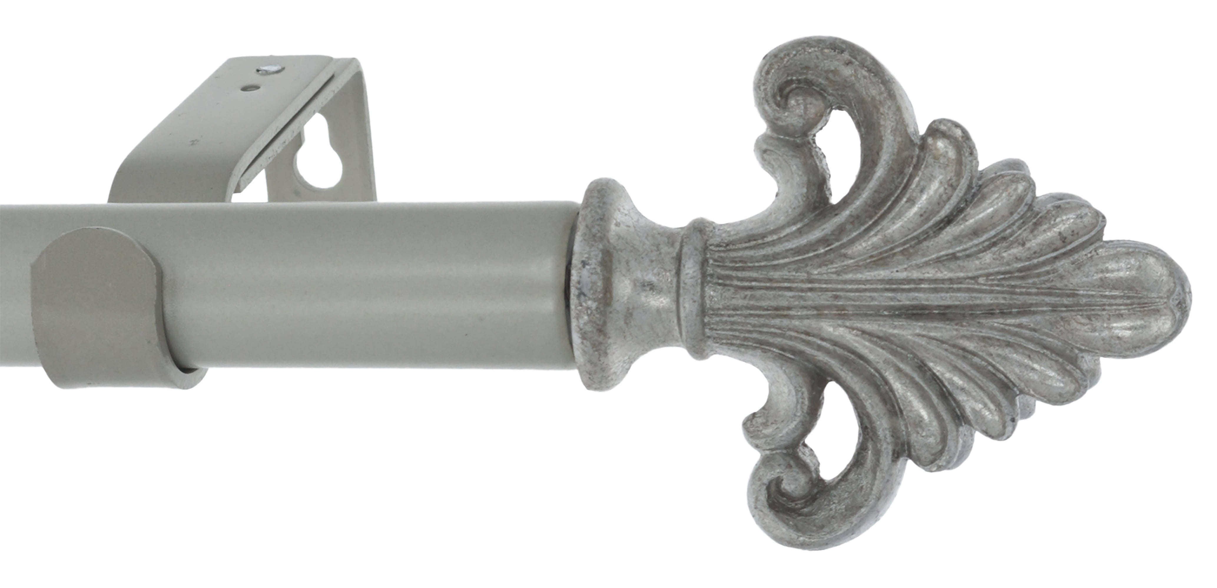 Antique Silver Adjustable Curtain Rod with Acanthus Finial, 84"-120"