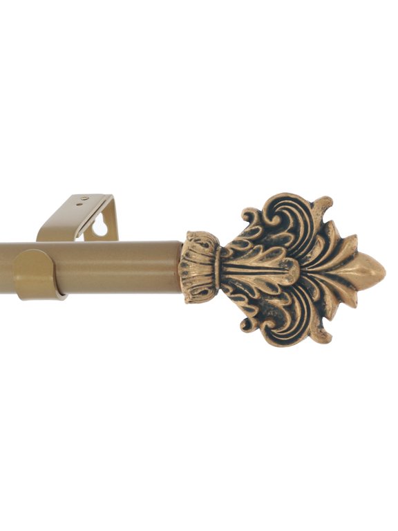 1-Inch Diameter Single Window Treatment Curtain Rod, Acanthus Finial Style II, 28-inch to 48-inch Adjustable, Antique Gold