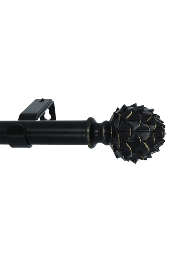 1-Inch Diameter Single Window Treatment Curtain Rod, Artichoke Finial, 28-inch to 48-inch Adjustable, Black Finish