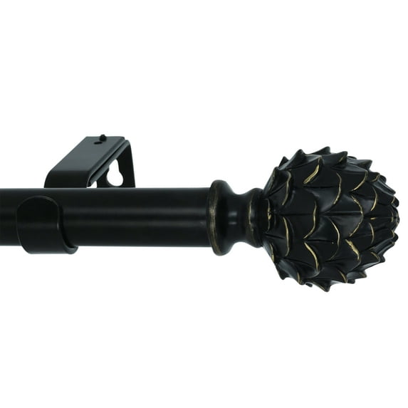 MERIVILLE 1-Inch Diameter Single Window Treatment Curtain Rod, Artichoke Finial, 84-inch to 120-inch Adjustable, Black Finish