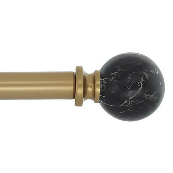 MERIVILLE 1-Inch Diameter Single Window Treatment Curtain Rod, Black Marble Ball Finial, 28-inch to 48-inch Adjustable, Royal Gold