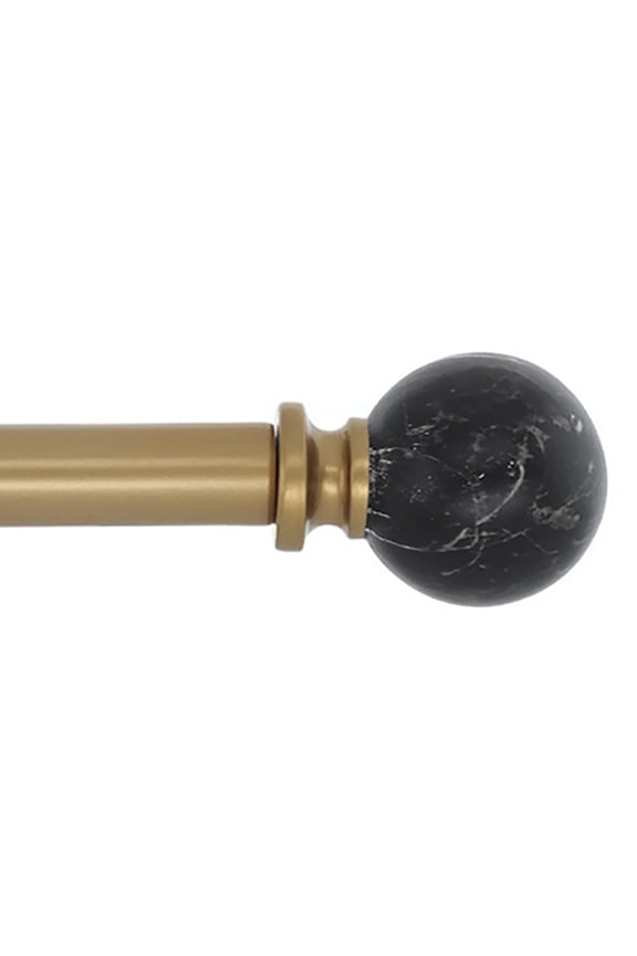 1-Inch Diameter Single Window Treatment Curtain Rod, Black Marble Ball Finial, 28-inch to 48-inch Adjustable, Royal Gold