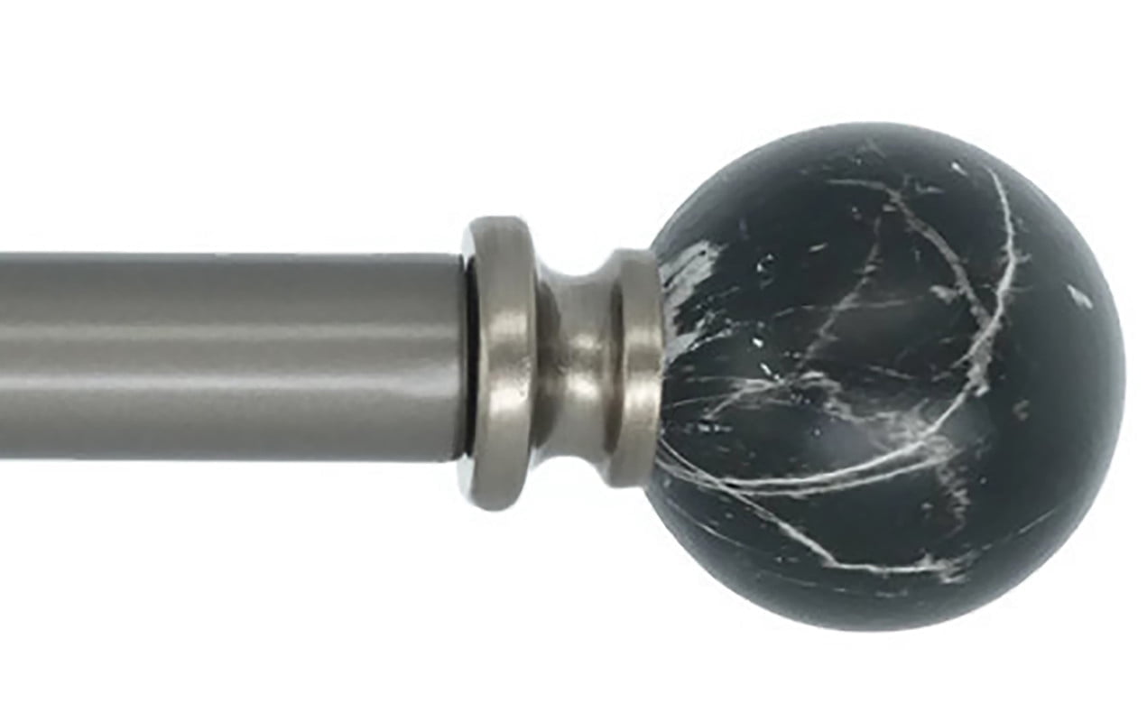 MERIVILLE 1" Single Curtain Rod Set, Adjustable 48–84 Inches, Black Marble Ball Finials, Gunmetal