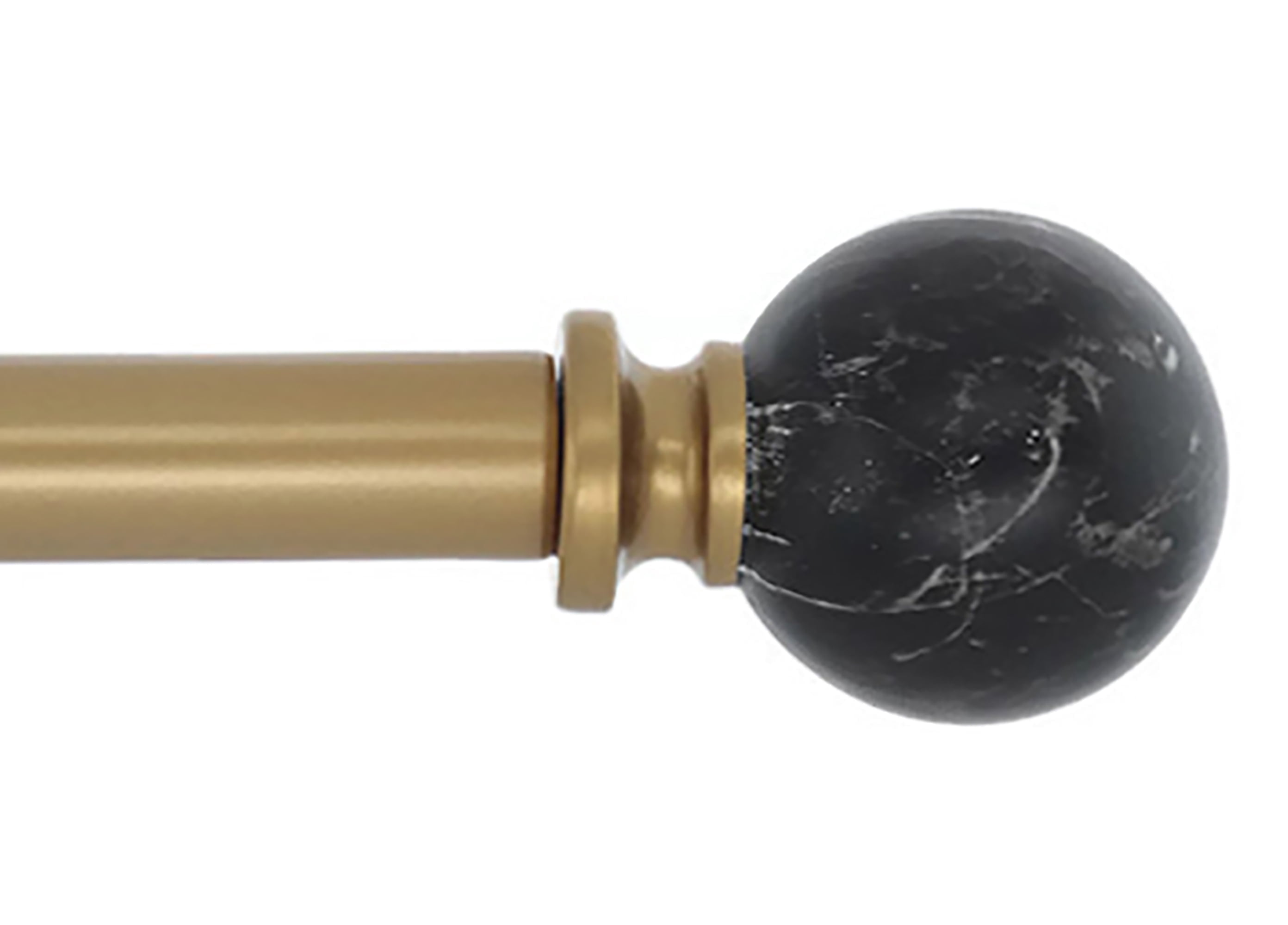 MERIVILLE 1" Single Curtain Rod Set, Adjustable 84–120 Inches, Black Marble Ball Finials, Royal Gold