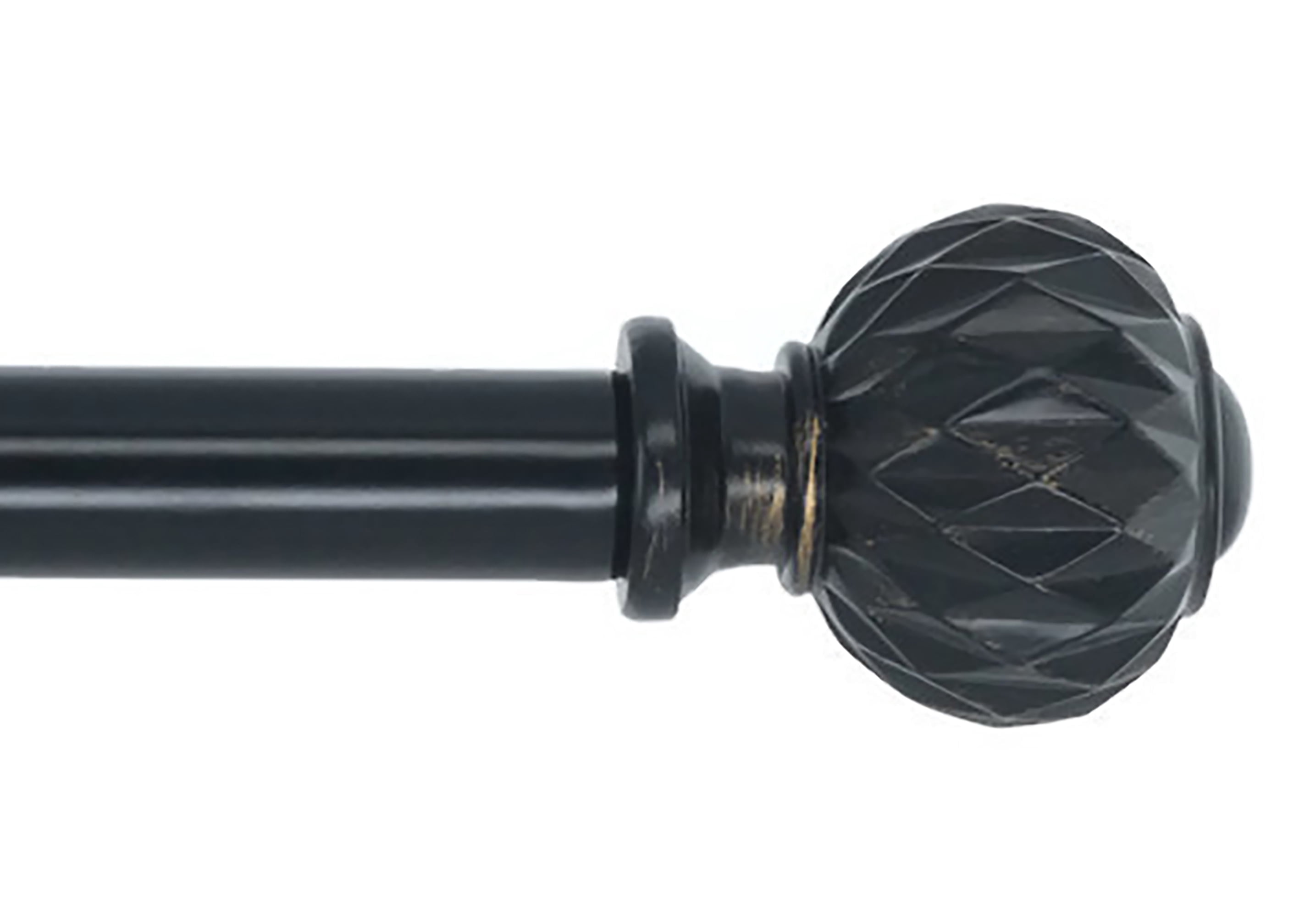 MERIVILLE 1-Inch Diameter Single Curtain Rod, Castani Finial, Adjustable 28-48 Inch, Black