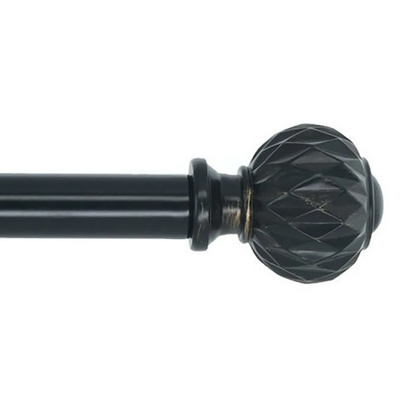 MERIVILLE 1-Inch Diameter Single Window Treatment Curtain Rod, Castani Finial, 48-inch to 84-inch Adjustable, Black