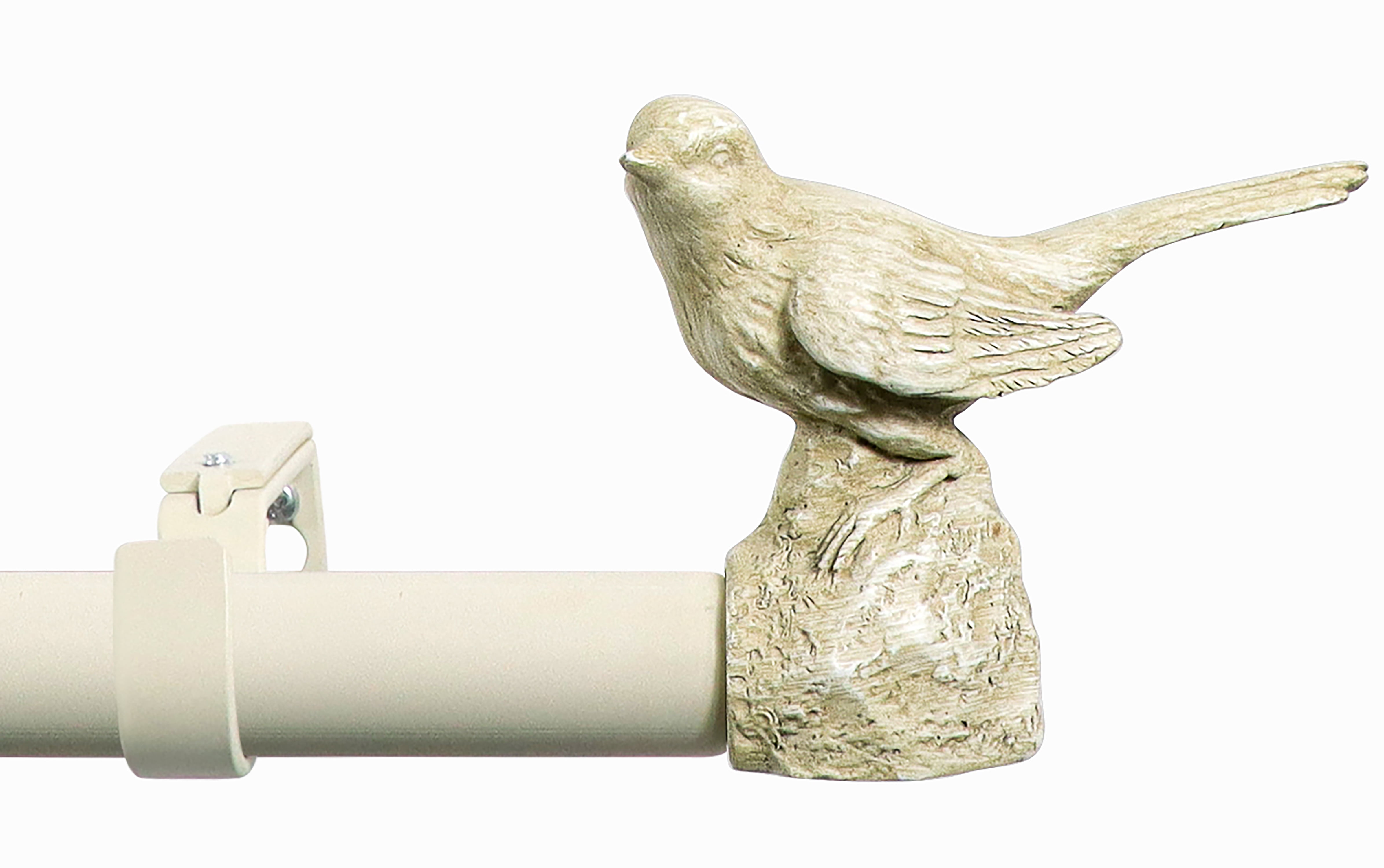Country White Adjustable Metal Curtain Rod with Bird Finials