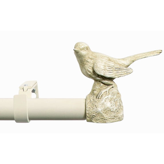 MERIVILLE 1" Single Curtain Rod Set, Adjustable 28-48 Inches, Bird Finials, Country White
