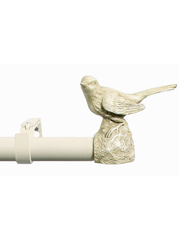 1" Single Curtain Rod Set, Adjustable 28-48 Inches, Bird Finials, Country White