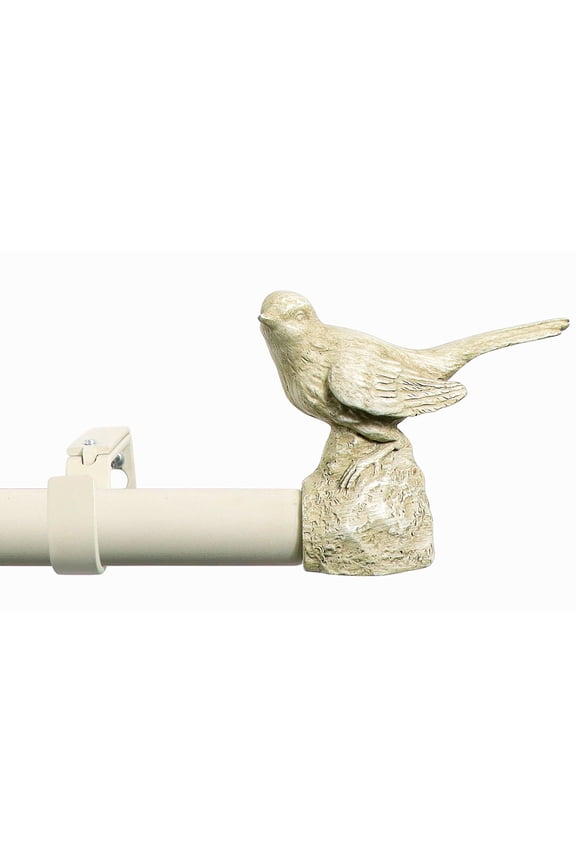 1" Single Curtain Rod Set, Adjustable 28-48 Inches, Bird Finials, Country White
