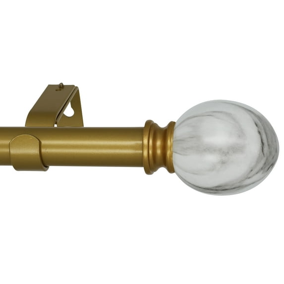 MERIVILLE 1-Inch Diameter Single Window Treatment Curtain Rod, Ellipse Marble Finial, 48-inch to 84-inch Adjustable, Royal Gold Finish