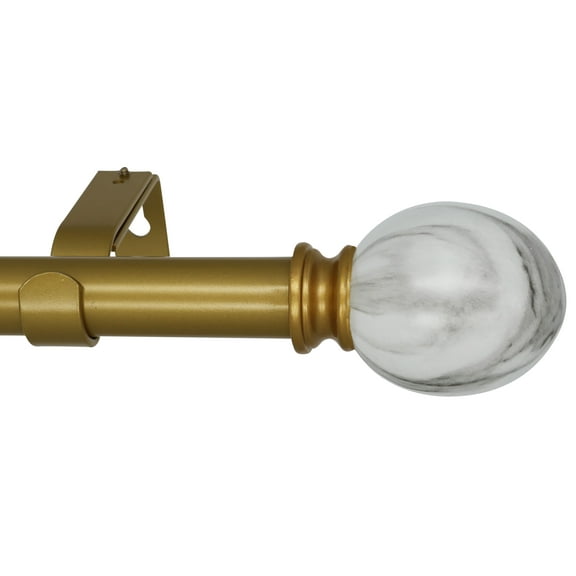 MERIVILLE 1-Inch Diameter Single Window Treatment Curtain Rod, Ellipse Marble Finial, 84-inch to 120-inch Adjustable, Royal Gold Finish