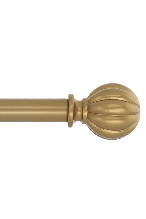 1" Diameter Single Curtain Rod Set with Fluted Ball Finials, Adjustable 28–48", Royal Gold Finish