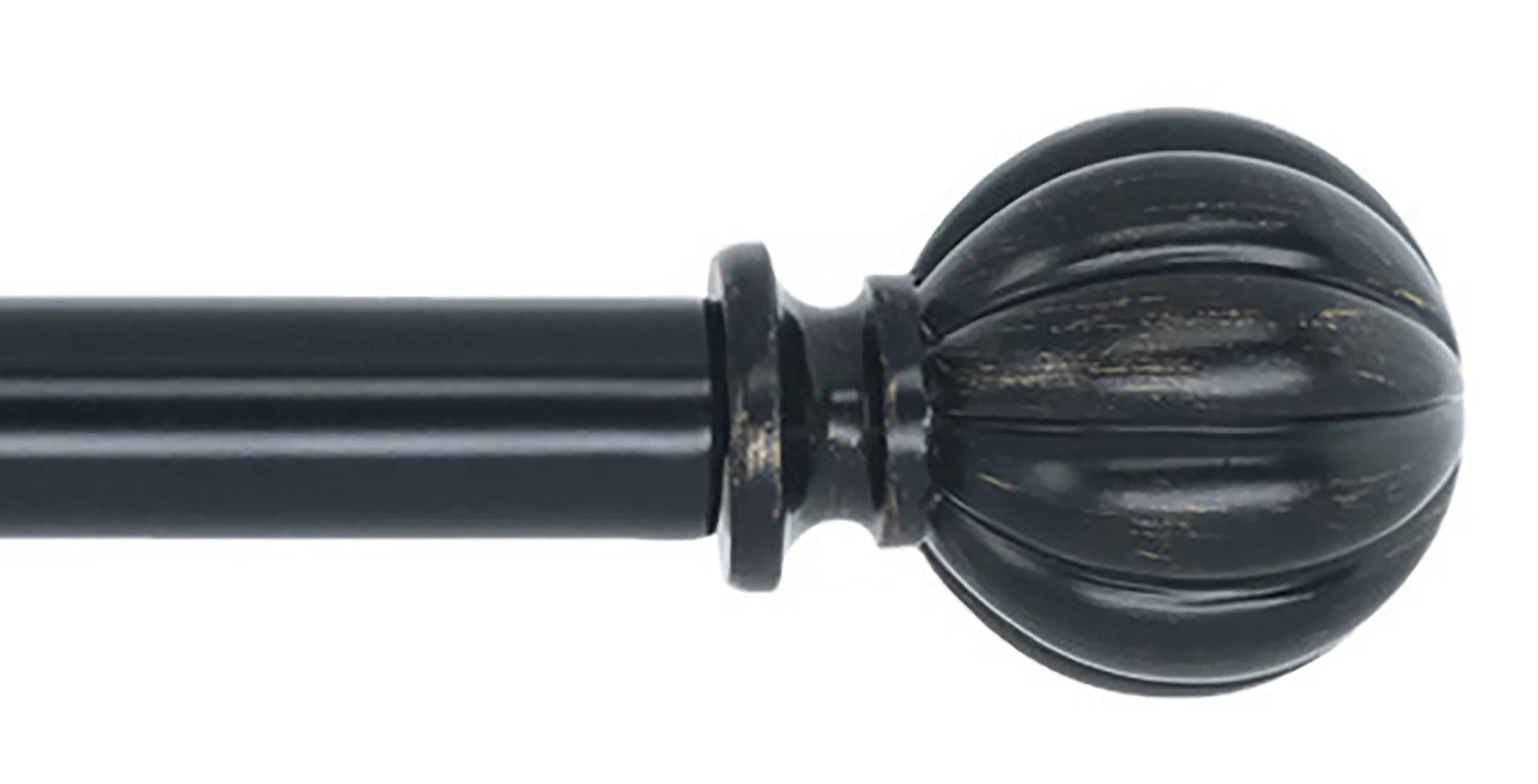 MERIVILLE 1" Diameter Single Curtain Rod Set with Fluted Ball Finials, Adjustable 48–84", Black Finish