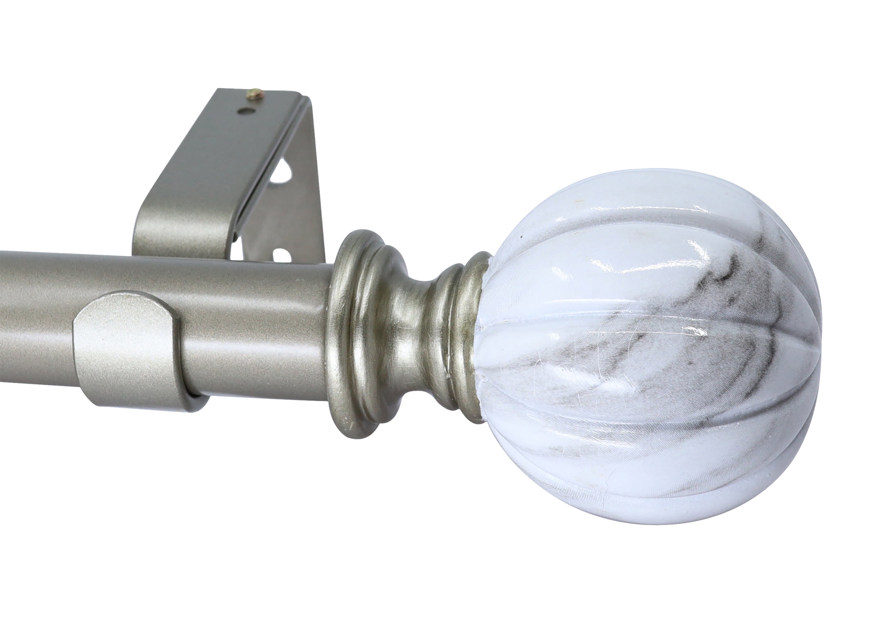 MERIVILLE 1" Diameter Single Curtain Rod Set with Fluted Ball Finials, Adjustable 84–120", Gunmetal with White Marble Finish