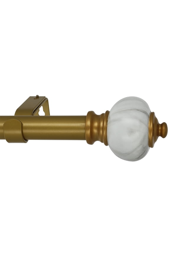 1-Inch Diameter Single Window Treatment Curtain Rod, Marble Urn Finial, 28-inch to 48-inch Adjustable, Royal Gold Finish