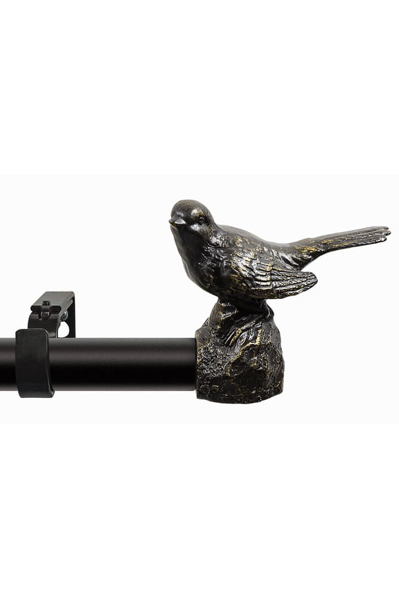 1" Single Curtain Rod Set, Adjustable 28-48 Inches, Bird Finials, Oil-Rubbed Bronze