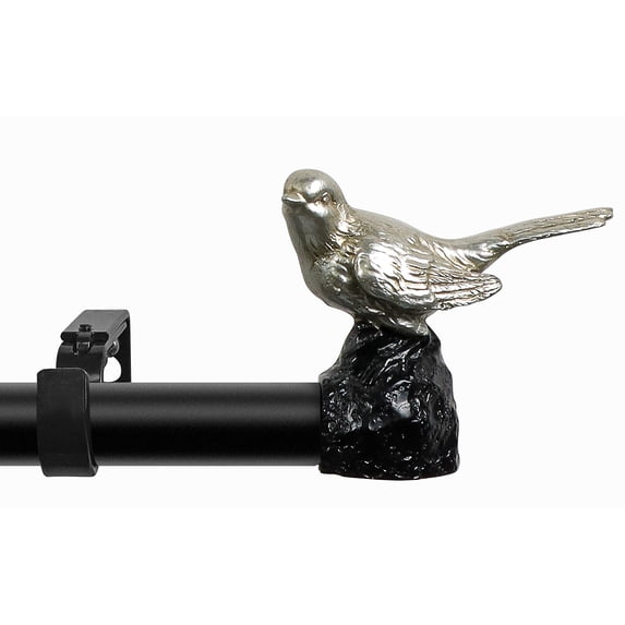 MERIVILLE 1" Single Curtain Rod Set, Adjustable 48-84 Inches, Bird Finials, Pewter