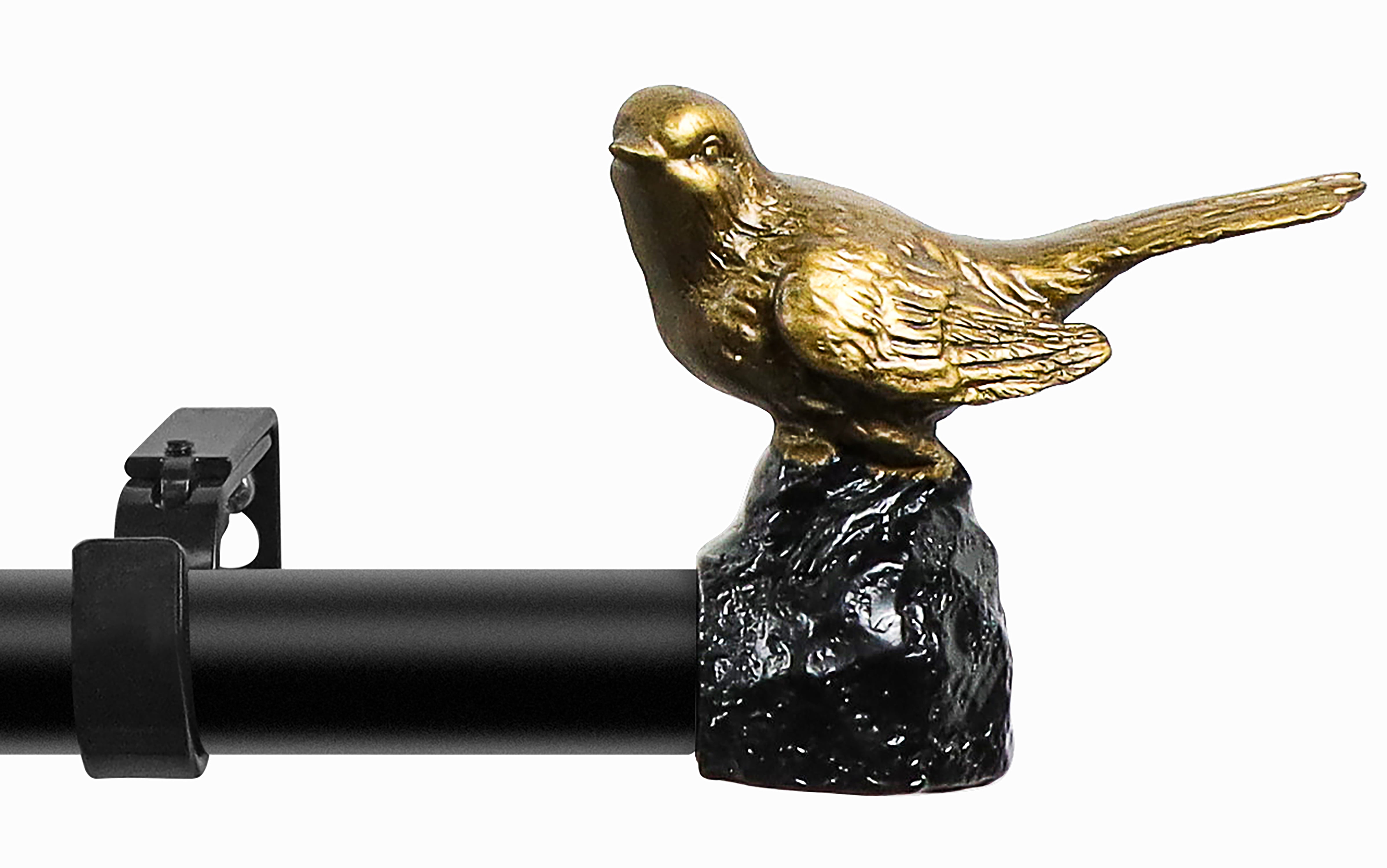 Renaissance Gold Bird Finial Black Adjustable Curtain Rod, 28"-48"