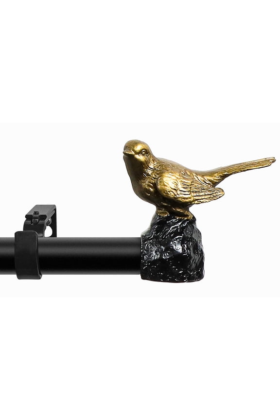 1" Single Curtain Rod Set, Adjustable 48-84 Inches, Bird Finials, Renaissance Gold