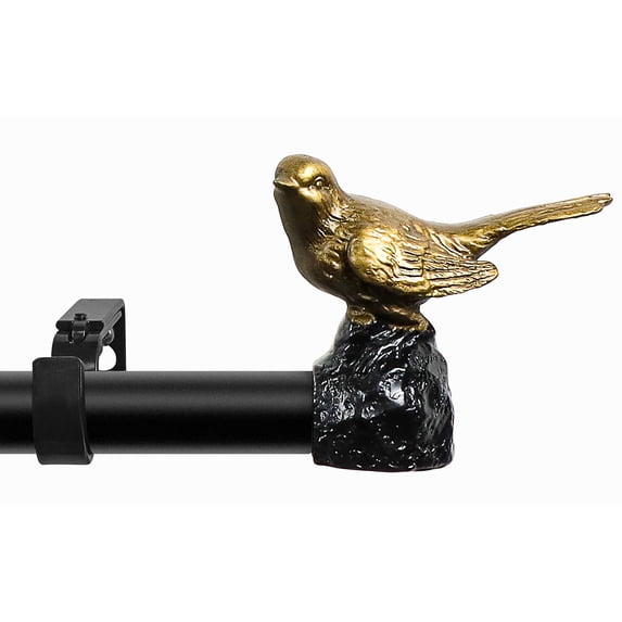 MERIVILLE 1" Single Curtain Rod Set, Adjustable 84–120 Inches, Bird Finials, Renaissance Gold.