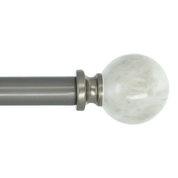 MERIVILLE 1-Inch Diameter Single Window Treatment Curtain Rod, Spanish White Marble Ball Finial, 28-inch to 48-inch Adjustable, Gunmetal