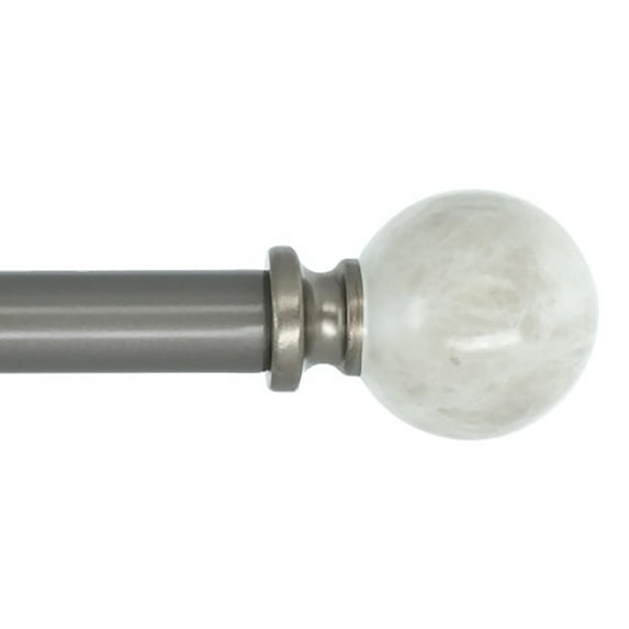 MERIVILLE 1" Single Curtain Rod Set, Adjustable 48–84 Inches, Spanish White Marble Ball Finials, Gunmetal