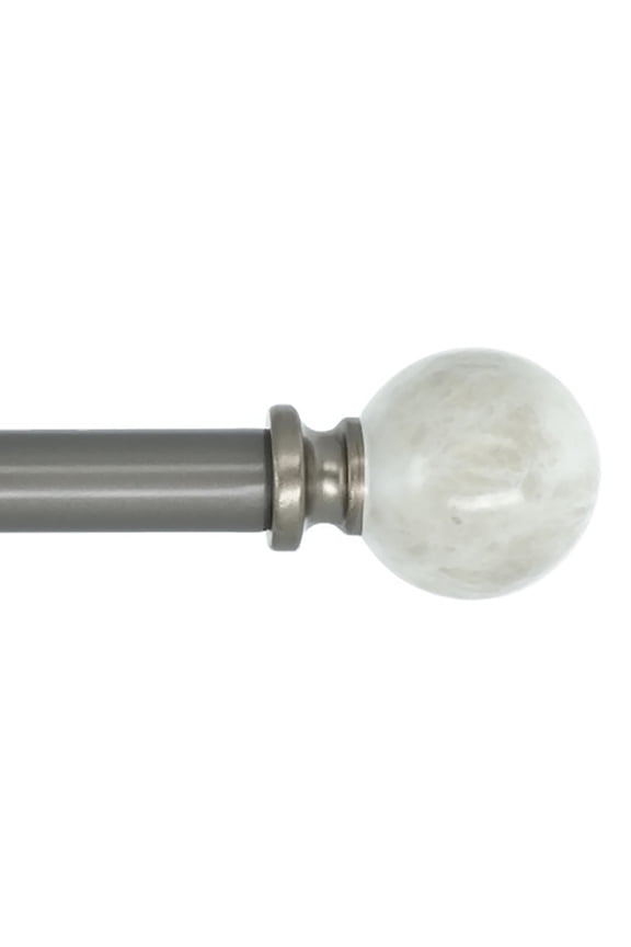 1-Inch Diameter Single Window Treatment Curtain Rod, Spanish White Marble Ball Finial, 48-inch to 84-inch Adjustable, Gunmetal