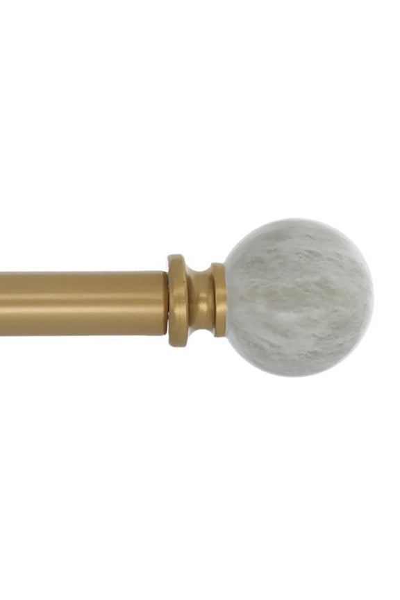 1-Inch Diameter Single Window Treatment Curtain Rod, Spanish White Marble Ball Finial, 48-inch to 84-inch Adjustable, Royal Gold